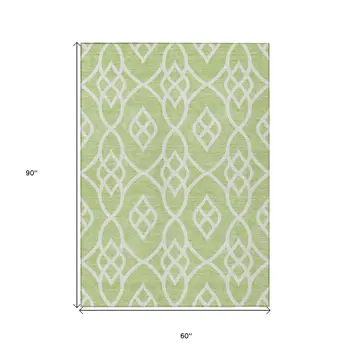 5' X 8' Artichoke Green And Ivory Trellis Washable Indoor Outdoor Area Rug