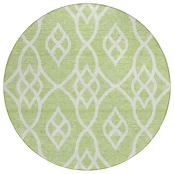 8' Artichoke Green And Ivory Round Trellis Washable Indoor Outdoor Area Rug