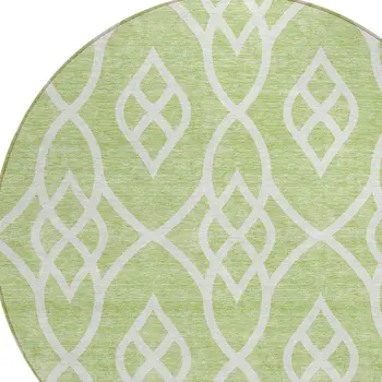 8' Artichoke Green And Ivory Round Trellis Washable Indoor Outdoor Area Rug