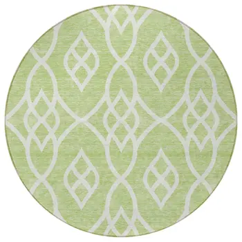 8' Artichoke Green And Ivory Round Trellis Washable Indoor Outdoor Area Rug