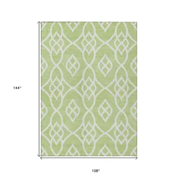 9' X 12' Artichoke Green And Ivory Trellis Washable Indoor Outdoor Area Rug