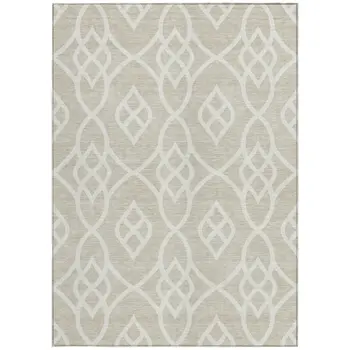 3' X 5' Beige And Ivory Trellis Washable Indoor Outdoor Area Rug