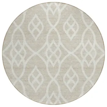 8' Beige And Ivory Round Trellis Washable Indoor Outdoor Area Rug