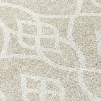 8' Beige And Ivory Round Trellis Washable Indoor Outdoor Area Rug