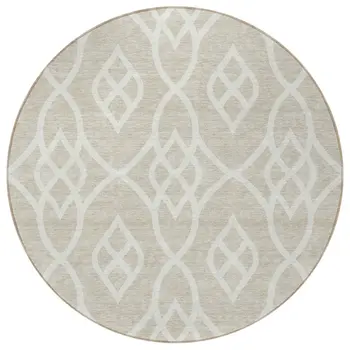 8' Beige And Ivory Round Trellis Washable Indoor Outdoor Area Rug