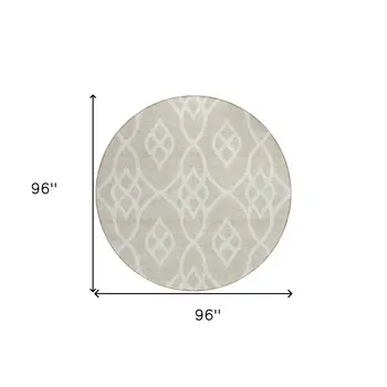 8' Beige And Ivory Round Trellis Washable Indoor Outdoor Area Rug