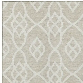 8' X 10' Beige And Ivory Trellis Washable Indoor Outdoor Area Rug