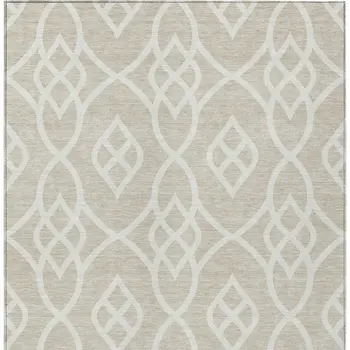 10' X 14' Beige And Ivory Trellis Washable Indoor Outdoor Area Rug