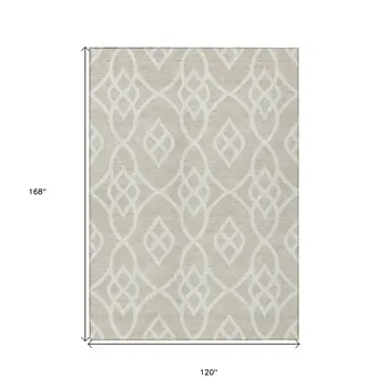 10' X 14' Beige And Ivory Trellis Washable Indoor Outdoor Area Rug