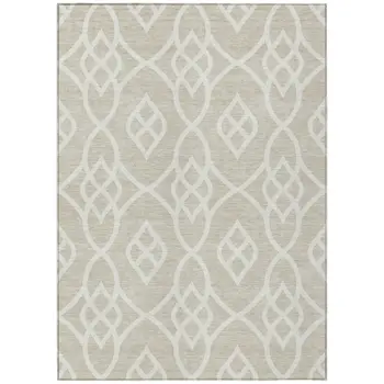 10' X 14' Beige And Ivory Trellis Washable Indoor Outdoor Area Rug