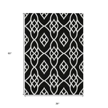 3' X 5' Black And Ivory Trellis Washable Indoor Outdoor Area Rug