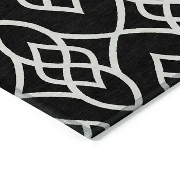 3' X 5' Black And Ivory Trellis Washable Indoor Outdoor Area Rug