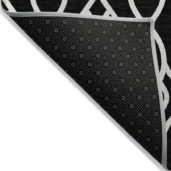 5' X 8' Black And Ivory Trellis Washable Indoor Outdoor Area Rug