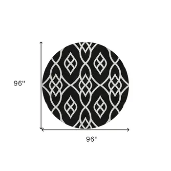 8' Black And Ivory Round Trellis Washable Indoor Outdoor Area Rug