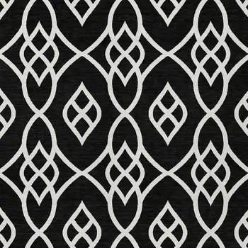 8' X 10' Black And Ivory Trellis Washable Indoor Outdoor Area Rug