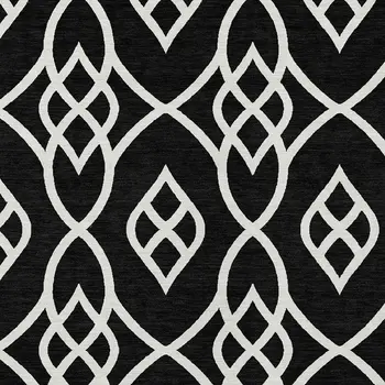 8' X 10' Black And Ivory Trellis Washable Indoor Outdoor Area Rug