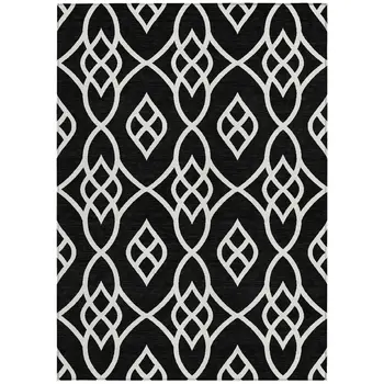 10' X 14' Black And Ivory Trellis Washable Indoor Outdoor Area Rug