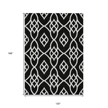 10' X 14' Black And Ivory Trellis Washable Indoor Outdoor Area Rug