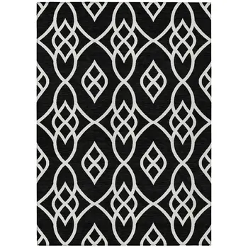 10' X 14' Black And Ivory Trellis Washable Indoor Outdoor Area Rug