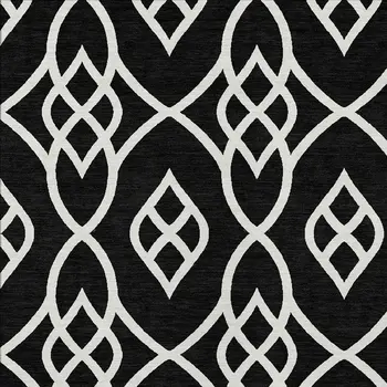 10' X 14' Black And Ivory Trellis Washable Indoor Outdoor Area Rug