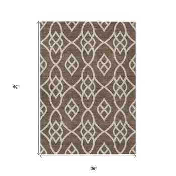3' X 5' Chocolate And Ivory Trellis Washable Indoor Outdoor Area Rug