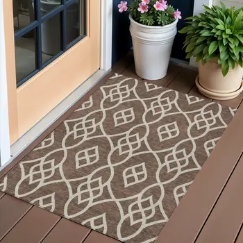 3' X 5' Chocolate And Ivory Trellis Washable Indoor Outdoor Area Rug
