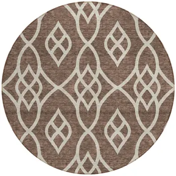 8' Chocolate And Ivory Round Trellis Washable Indoor Outdoor Area Rug