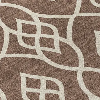 8' Chocolate And Ivory Round Trellis Washable Indoor Outdoor Area Rug
