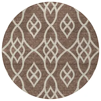 8' Chocolate And Ivory Round Trellis Washable Indoor Outdoor Area Rug