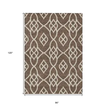 8' X 10' Chocolate And Ivory Trellis Washable Indoor Outdoor Area Rug