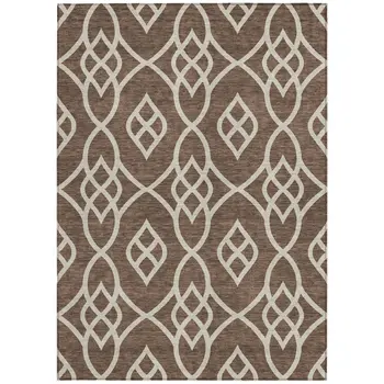 9' X 12' Chocolate And Ivory Trellis Washable Indoor Outdoor Area Rug