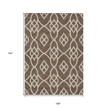 9' X 12' Chocolate And Ivory Trellis Washable Indoor Outdoor Area Rug