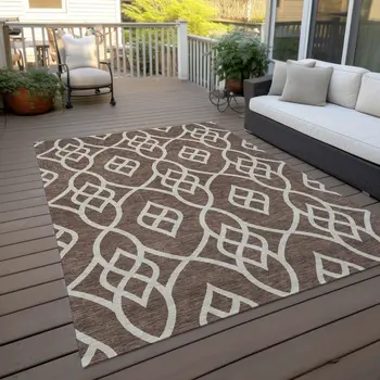 9' X 12' Chocolate And Ivory Trellis Washable Indoor Outdoor Area Rug