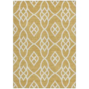 5' X 8' Gold And Ivory Trellis Washable Indoor Outdoor Area Rug