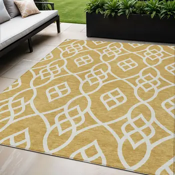 5' X 8' Gold And Ivory Trellis Washable Indoor Outdoor Area Rug