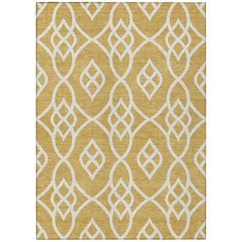 5' X 8' Gold And Ivory Trellis Washable Indoor Outdoor Area Rug