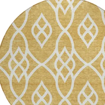 8' Gold And Ivory Round Trellis Washable Indoor Outdoor Area Rug