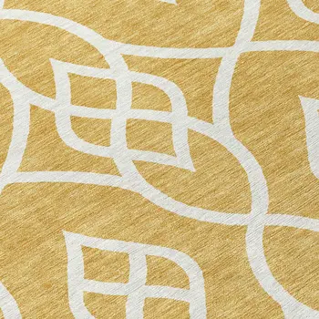 8' Gold And Ivory Round Trellis Washable Indoor Outdoor Area Rug