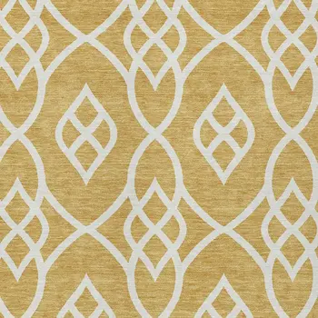 9' X 12' Gold And Ivory Trellis Washable Indoor Outdoor Area Rug