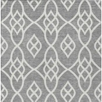 3' X 5' Gray And Ivory Trellis Washable Indoor Outdoor Area Rug