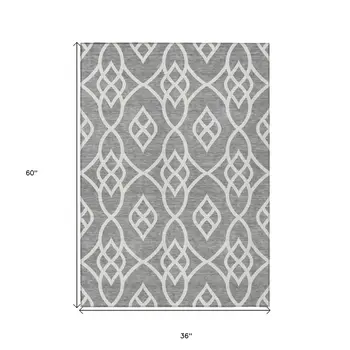3' X 5' Gray And Ivory Trellis Washable Indoor Outdoor Area Rug