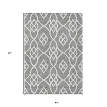 5' X 8' Gray And Ivory Trellis Washable Indoor Outdoor Area Rug
