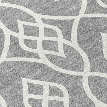 8' Gray And Ivory Round Trellis Washable Indoor Outdoor Area Rug