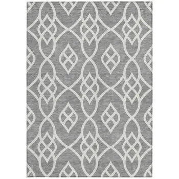 8' X 10' Gray And Ivory Trellis Washable Indoor Outdoor Area Rug