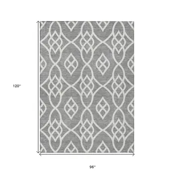 8' X 10' Gray And Ivory Trellis Washable Indoor Outdoor Area Rug