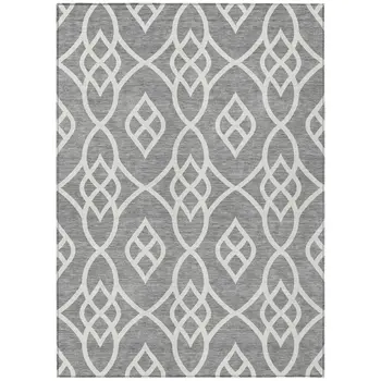 8' X 10' Gray And Ivory Trellis Washable Indoor Outdoor Area Rug