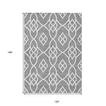10' X 14' Gray And Ivory Trellis Washable Indoor Outdoor Area Rug