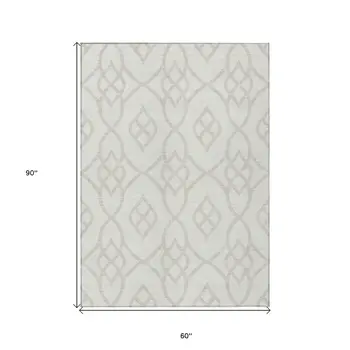 5' X 8' Ivory And Gray Trellis Washable Indoor Outdoor Area Rug