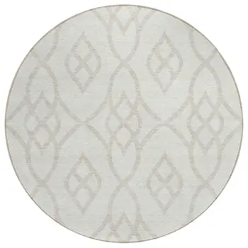 8' Ivory And Gray Round Trellis Washable Indoor Outdoor Area Rug