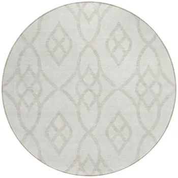 8' Ivory And Gray Round Trellis Washable Indoor Outdoor Area Rug